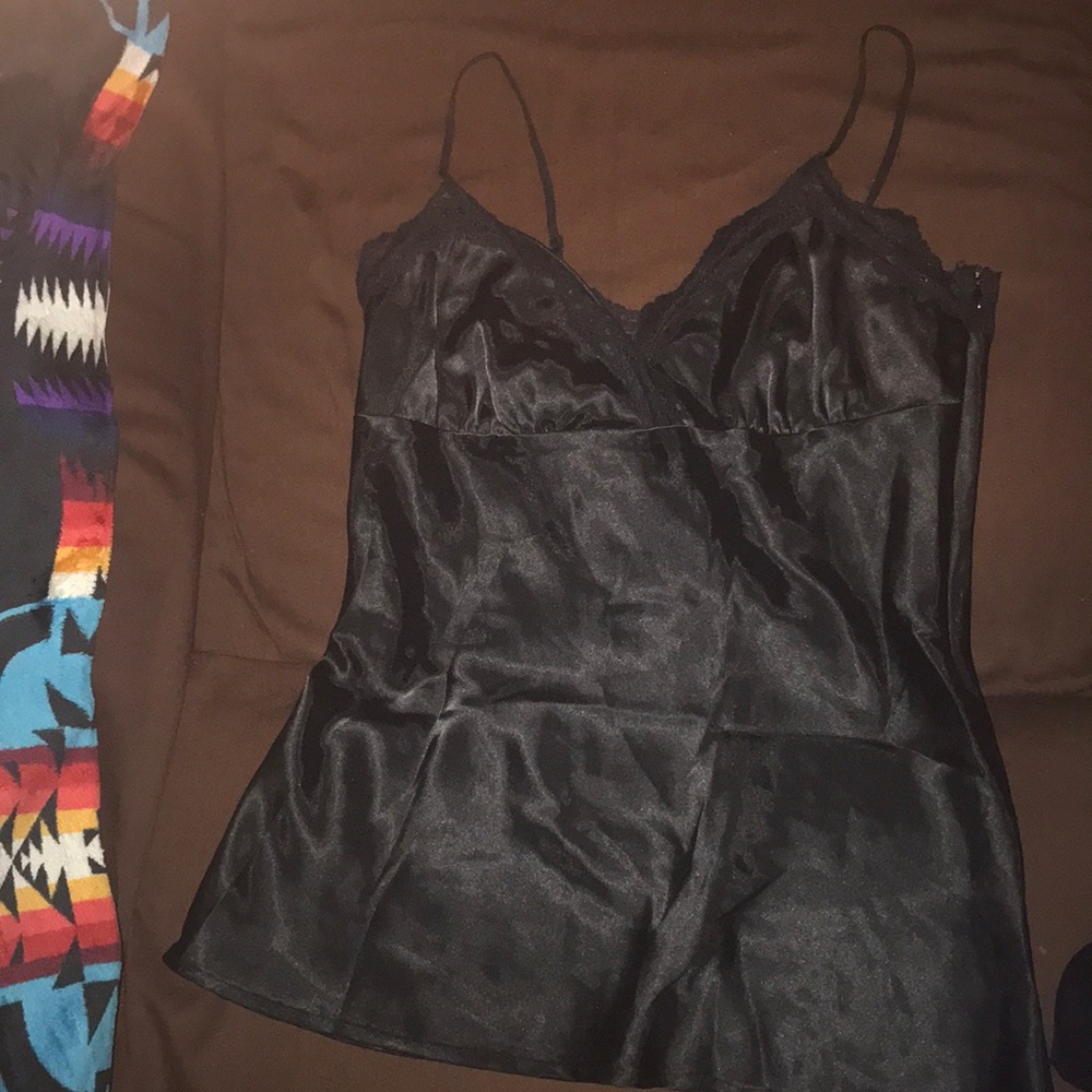 Black silky cami lace side zip